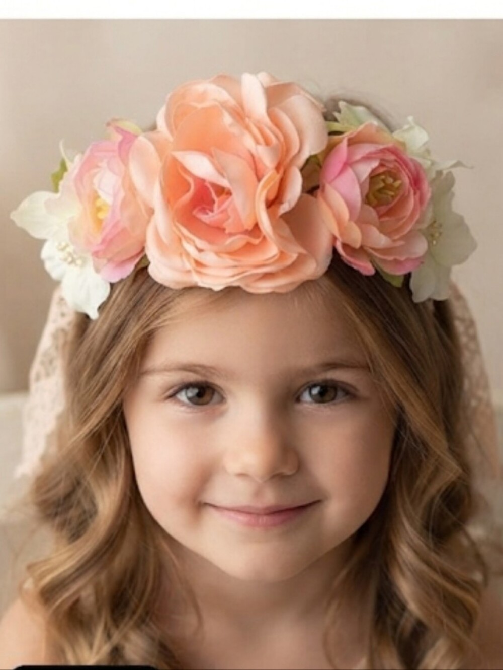 Kids Floral Headband in Peach and Pink - Flower Crown